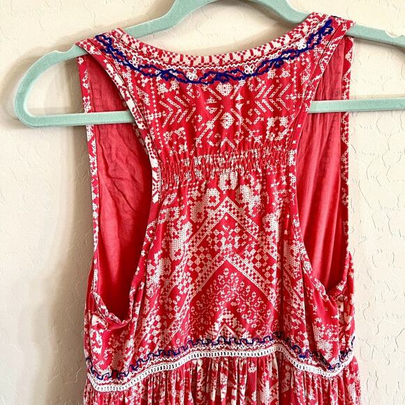 Rococo Sand x Revolve coral red and blue embroidered silk maxi dress - Picture 9 of 12